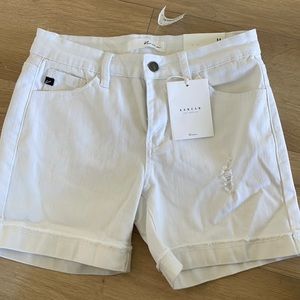 Distressed White Denim Shorts